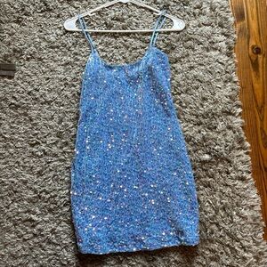 lucy in the sky blue shimmery mini homecoming dress